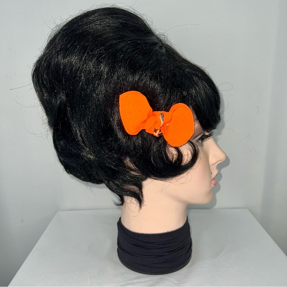 Neon Orange Paisley Rockabilly Bandana Knotted Hair Bow - Picture 4 of 11